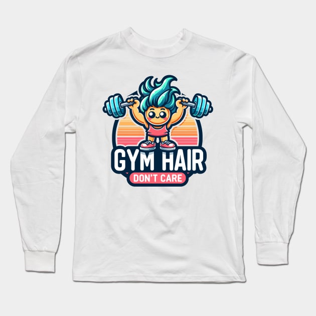 Fun Gym Hair Don't Care Fitness Tee Long Sleeve T-Shirt by Kicosh